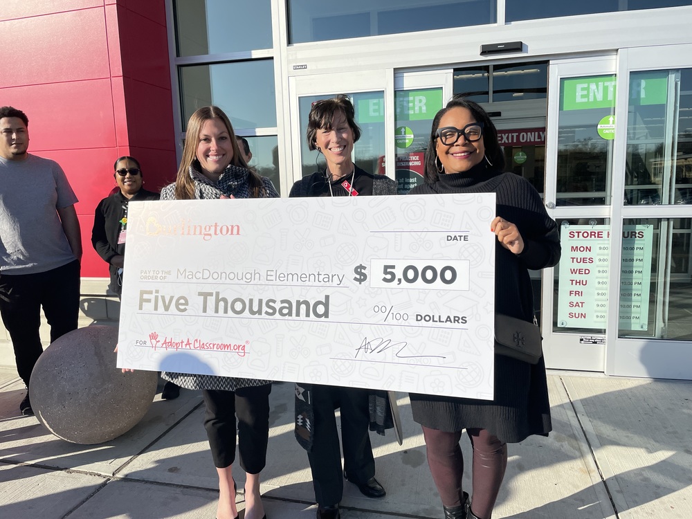 Macdonough Elementary School  Receives $5,000 Donation from New Burlington Store 