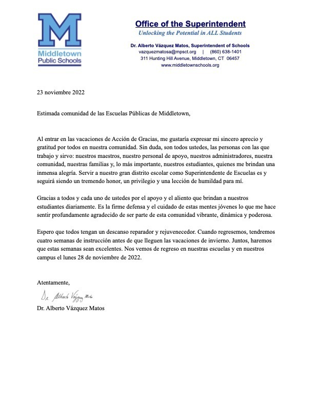 112322 Thanksgiving Message in Spanish